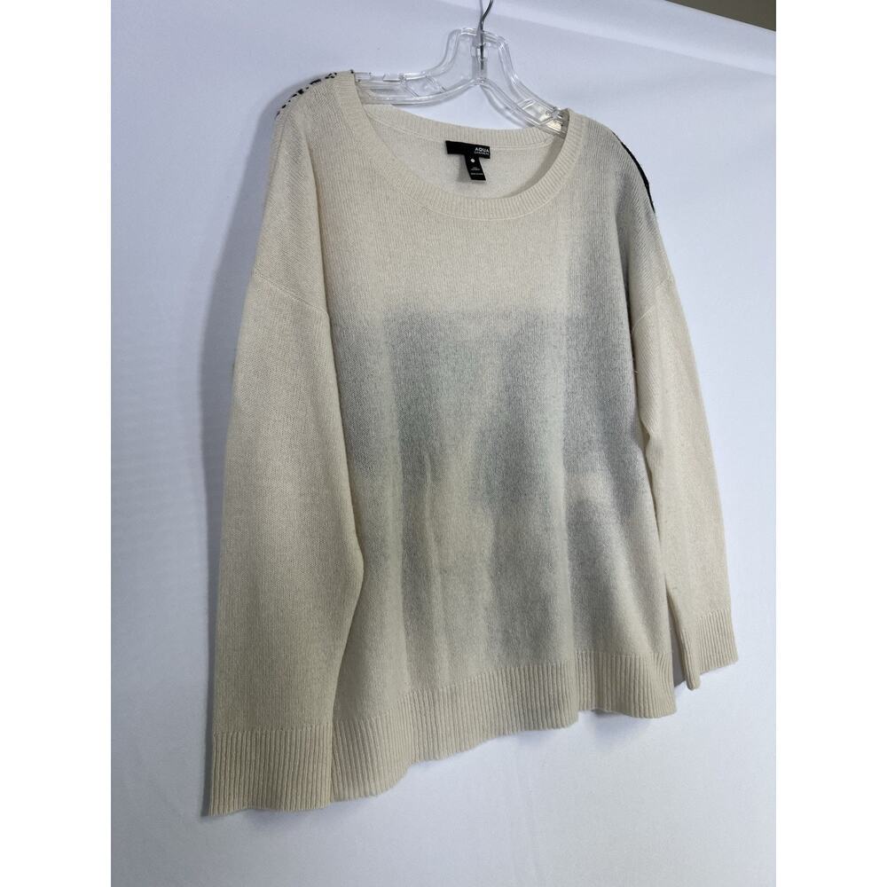 Aqua Off White 100% Cashmere Pullover Skull Graphic Sweater Size M - Picture 3 of 12